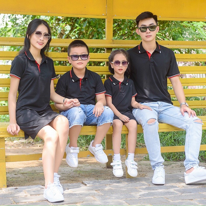 Áo gia đình đẹp FREESHIP set đồng phục gia đình váy áo thun có cổ dễ  thương màu xanh than AG02  Shopee Việt Nam